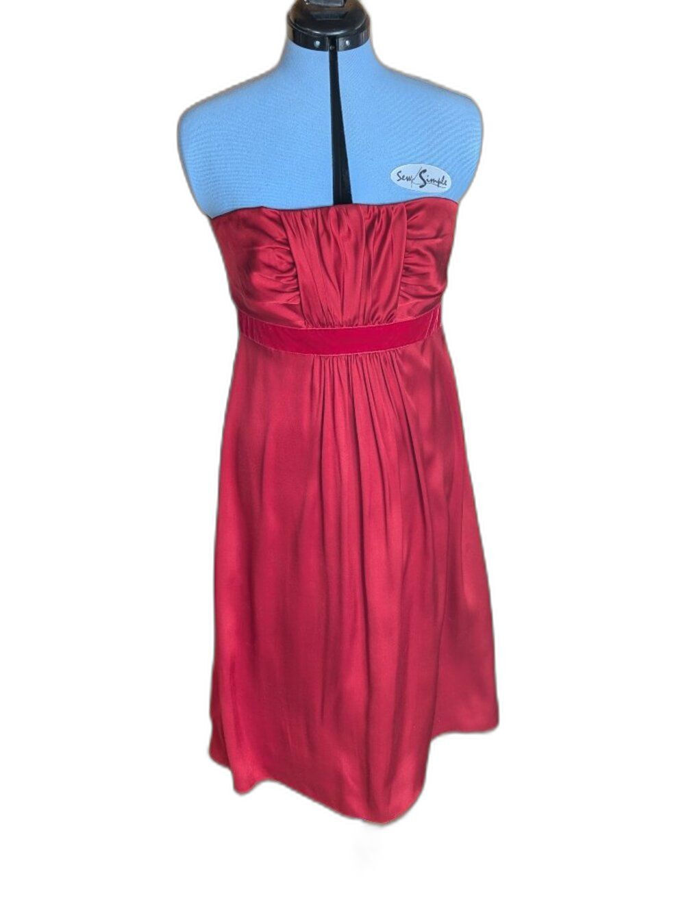 Silk Strapless Red Mini Dress with Velvet Accent